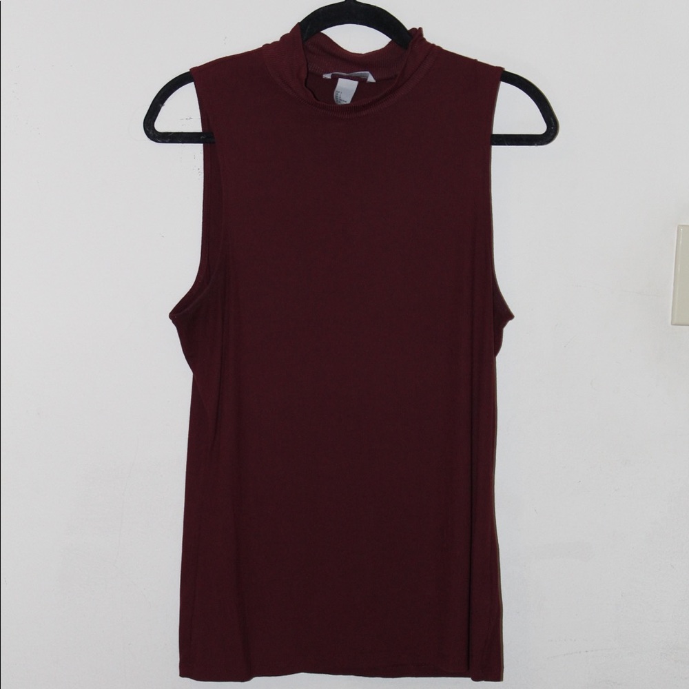 Sleeveless ribbed tank, mock neck